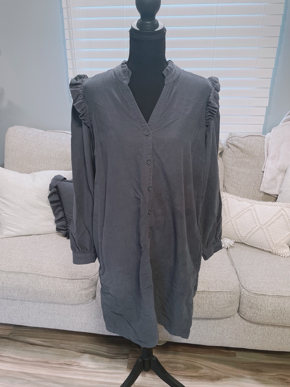Garnet Hill Grey Corduroy Mini Dress Size M
